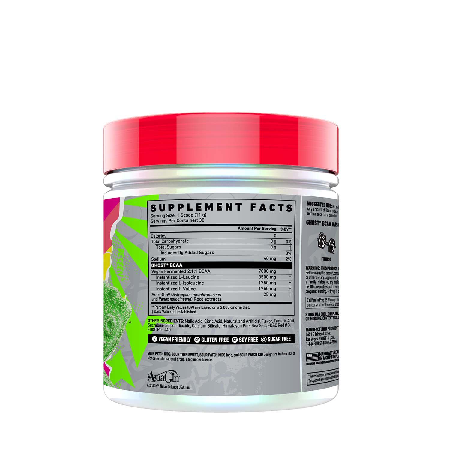 527965 GHOST® Enjoy GHOST BCAA Sour Patch Watermelon featuring vegan fermented branched chain